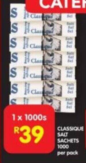 Shoprite CLASSIQUE SALT SACHETS 1000 per pack offer