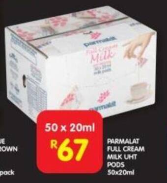 Shoprite PARMALAT FULL CREAM MILK UHT PODS 50x20ml offer