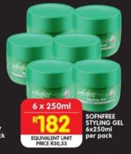 Shoprite SOFNFREE STYLING GEL 6x250ml per pack offer