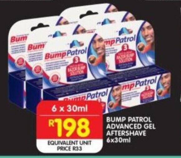 Shoprite BUMP PATROL ADVANCED GEL AFTERSHAVE 6x30ml offer