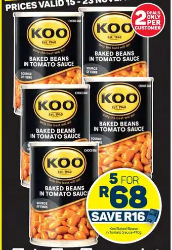 Pick n Pay Koo Baked Beans in Tomato Sauce 410g offer