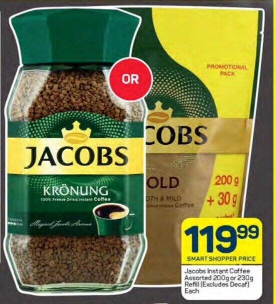 Jacobs Instant Coffee Assorted 200g or 230g Refill (Excludes Decaf
