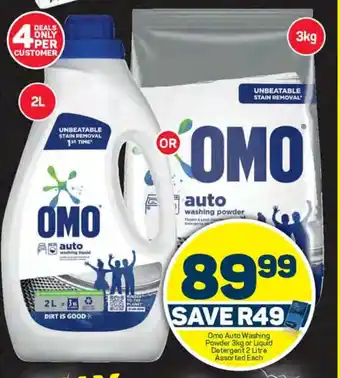 Pick n Pay Omo Auto Washing Powder 3kg or Liquid Detergent 2 Litre Assorted Each offer