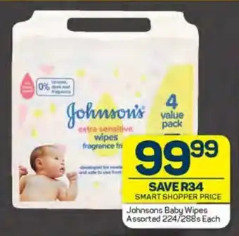 Pick n Pay Johnsons Baby Wipes Assorted 224/288s Each offer