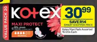 Pick n Pay Kotex Maxi Pads Assorted 16/20s Each offer