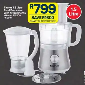 Taurus 1.5 Litre Food Processor with Attachments