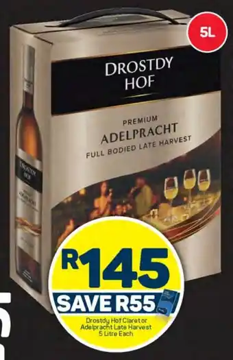 Pick n Pay Drostdy Hof Claret or Adelpracht Late Harvest 5 Litre Each offer