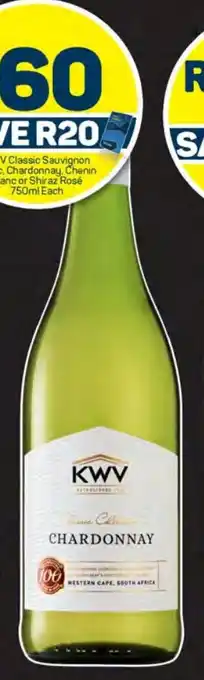 Pick n Pay KWV Classic Sauvignon Blanc, Chardonnay, Chenin Blanc or Shiraz Rosé 750ml Each offer
