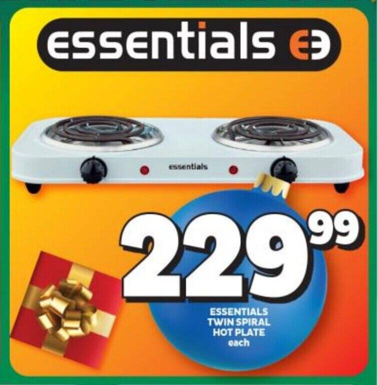 ESSENTIALS TWIN SPIRAL HOT PLATE each offer at Usave