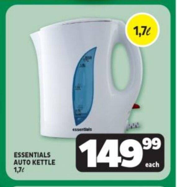 ESSENTIALS AUTO KETTLE 1,7L offer at Usave