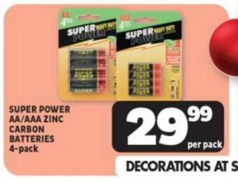 Usave SUPER POWER AA/AAA ZINC CARBON BATTERIES 4-pack offer