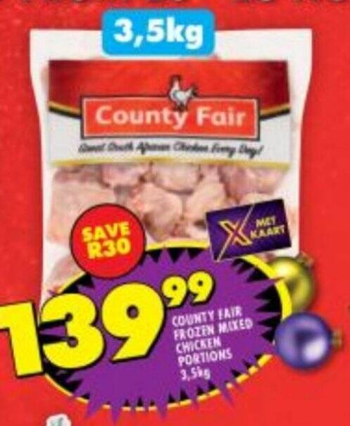 Shoprite COUNTY FAIR FROZEN MIXED CHICKEN PORTIONS 3,5kg offer