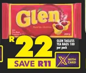 GLEN TAGLESS TEA BAGS 100 per pack