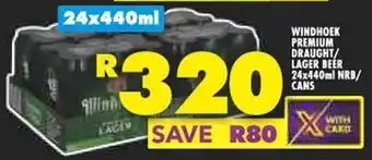 Shoprite WINDHOEK PREMIUM DRAUGHT/ LAGER BEER 24x440ml NRB/ CANS offer