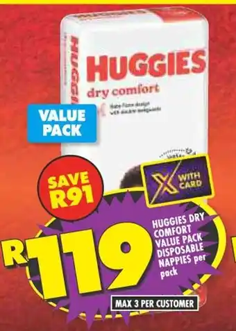 Shoprite HUGGIES DRY COMFORT VALUE PACK DISPOSABLE NAPPIES per pack offer