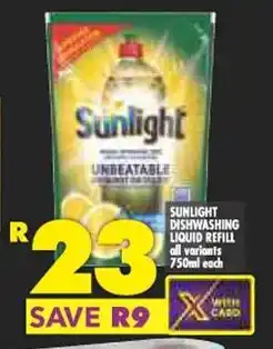 Shoprite SUNLIGHT DISHWASHING LIQUID REFILL all variants 750ml each offer
