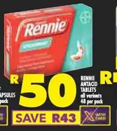 Shoprite RENNIE ANTACID TABLETS all variants 48 per pack offer