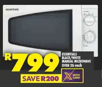Shoprite ESSENTIALS BLACK/WHITE MANUAL MICROWAVE OVEN 20L each offer