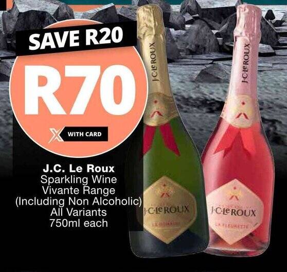 J.C. Le Roux Sparkling Wine Vivante Range 750ml each offer at Checkers