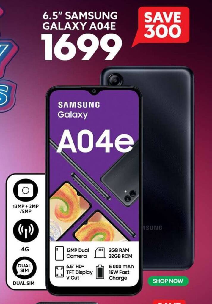 6.5" SAMSUNG GALAXY A04E offer at Ackermans