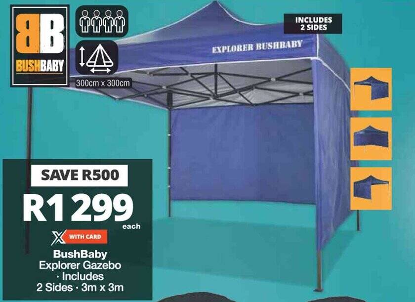 BushBaby Explorer Gazebo . Includes 2 Sides • 3m x 3m offer at Checkers