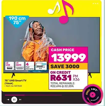 Game Hisense 75" UHD Smart TV (75A6K) offer