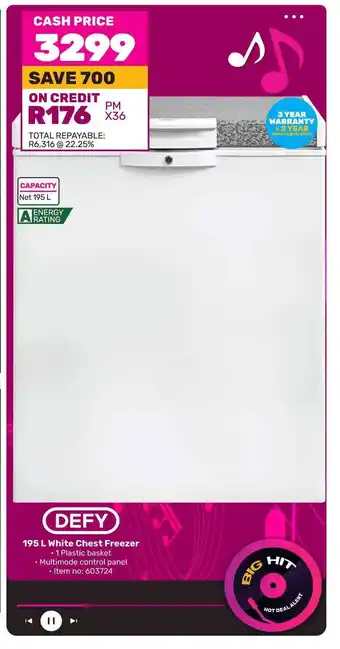 Game DEFY 195 L White Chest Freezer offer