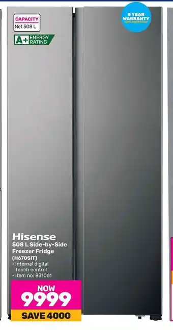 Game Hisense 508 L Side-by-Side Freezer Fridge offer