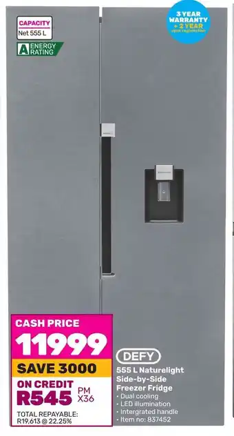 Game DEFY 555 L Naturelight Side-by-Side Freezer Fridge offer