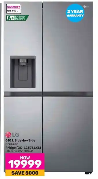 Game LG 610 L Side-by-Side Freezer Fridge offer