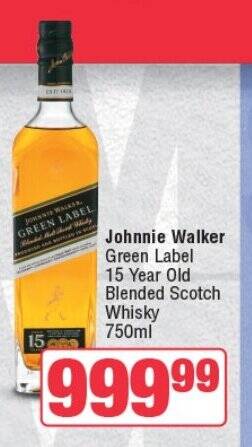 Spar Tops Johnnie Walker Green Label 15 Year Old Blended Scotch Whisky 750ml offer