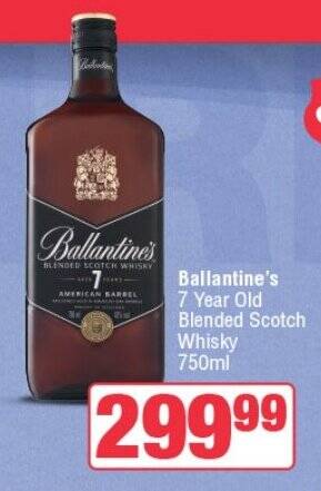 Spar Tops Ballantine's 7 Year Old Blended Scotch Whisky 750ml offer