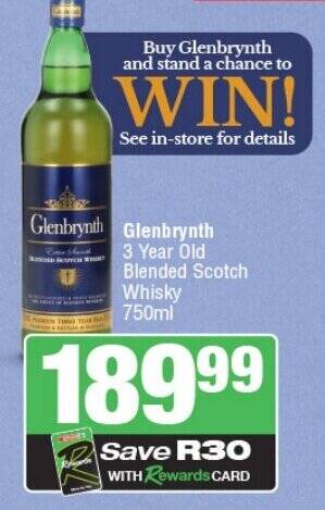 Spar Tops Glenbrynth 3 Year Old Blended Scotch Whisky 750ml offer