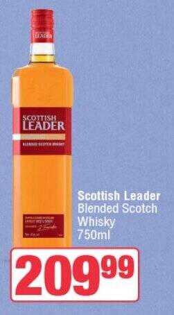 Spar Tops Scottish Leader Blended Scotch Whisky 750ml offer