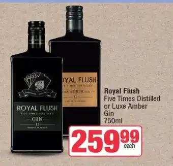 Spar Tops Royal Flush Five Times Distilled or Luxe Amber Gin 750ml offer