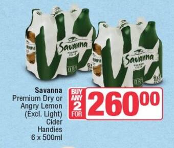 Spar Tops Savanna Premium Dry or Angry Lemon (Excl. Light) Cider Handies 6 x 500ml offer