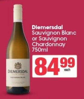 Spar Tops Diemersdal Sauvignon Blanc or Sauvignon Chardonnay 750ml offer