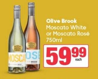 Spar Tops Olive Brook Moscato White or Moscato Rosé 750ml offer