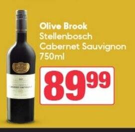 Spar Tops Olive Brook Stellenbosch Cabernet Sauvignon 750ml offer