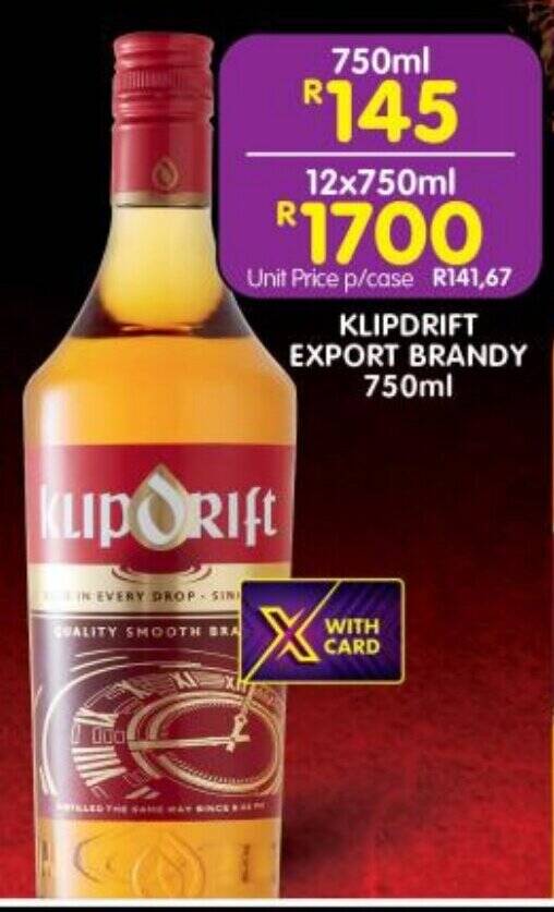 KLIPDRIFT EXPORT BRANDY 750ml offer at Shoprite Liquor