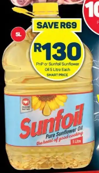 Pick n Pay PnP or Sunfoil Sunflower Oil 5 Litre Each offer