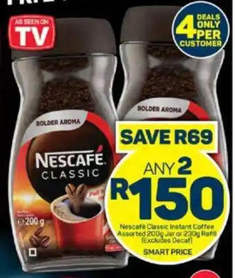 Pick n Pay Nescafé Classic Instant Coffee Assorted 200g Jar or 230g Refill offer