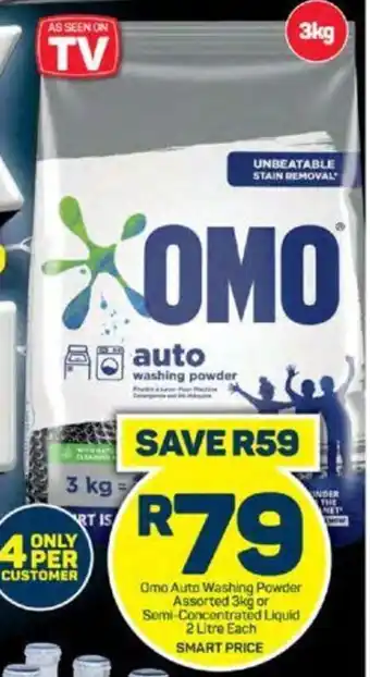 Pick n Pay Omo Auto Washing Powder Assorted 3kg or Semi-Concentrated Liquid 2 Litre Each offer