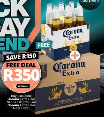 Checkers Liquor Shop Buy 24x355ml Corona Extra Beer NRB & Get 6x355ml Corona Extra Beer NRB FREE offer