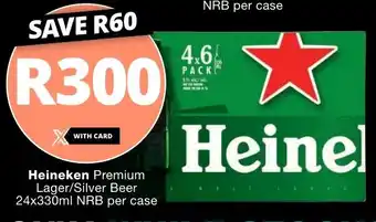 Checkers Liquor Shop Heineken Premium Lager/Silver Beer 24x330ml NRB per case offer