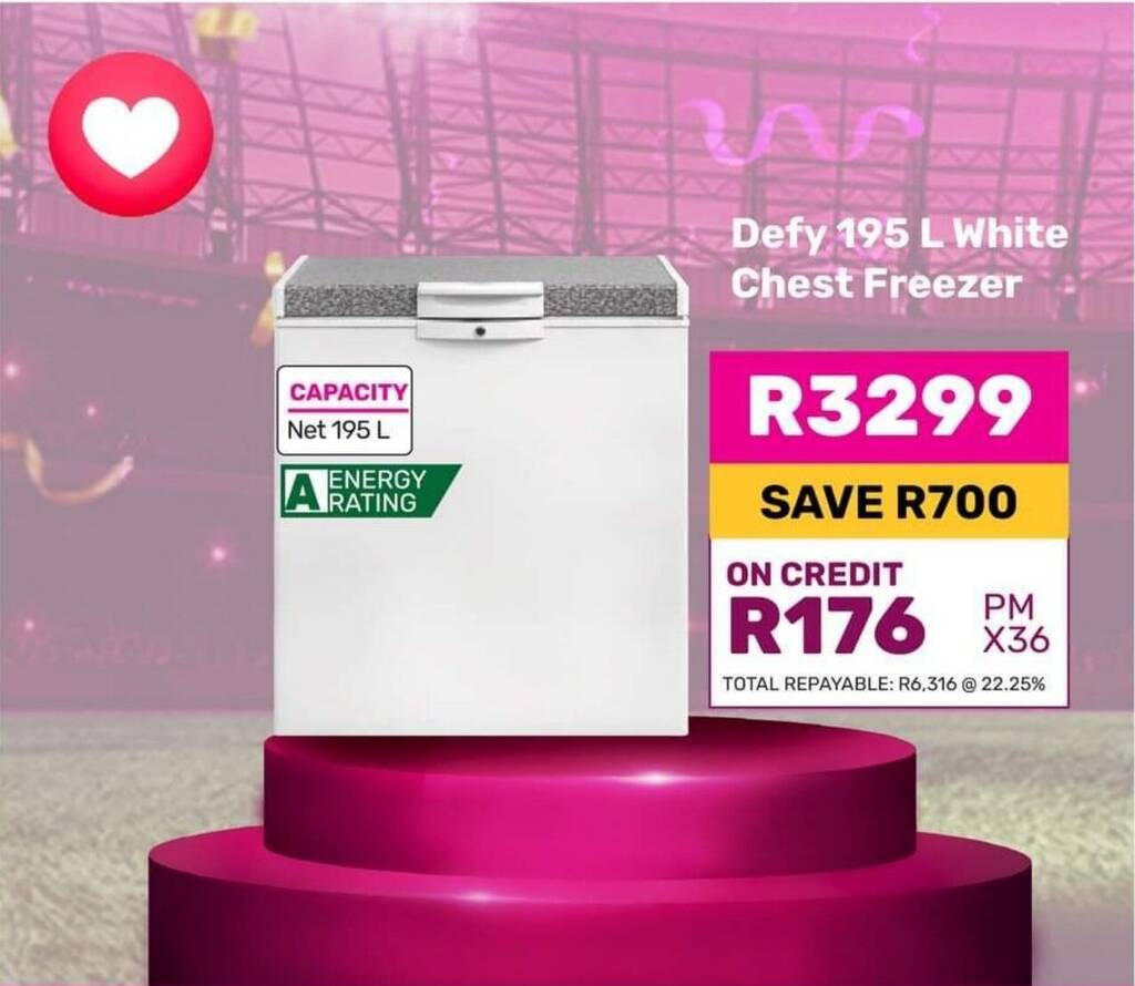 Defy 195 L White Chest Freezer offer at Game