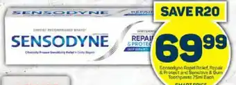 Sensodyne Rapid Relief, Repair & Protect and Sensitive & Gum Toothpaste 75ml Each