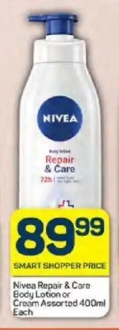 Pick n Pay Nivea Repair & Care Body Lotion or Cream Assorted 400ml Each offer