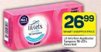 Pick n Pay Lil-lets Non Applicator Tampons 16-20's Assorted offer