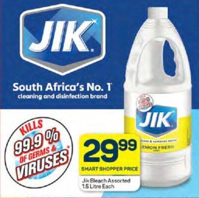 Jik Bleach Assorted 1.5 Litre Each offer at Pick n Pay